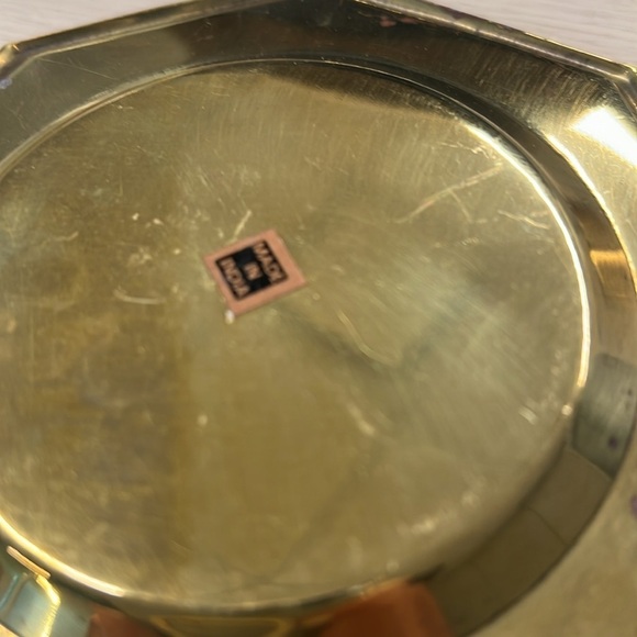 Set of 2 Vintage Brass Multicolored Cabochon Stones Octagon Coasters - Picture 3 of 4